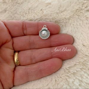 2 Seashell Charms Silver Tone with Faux Pearl